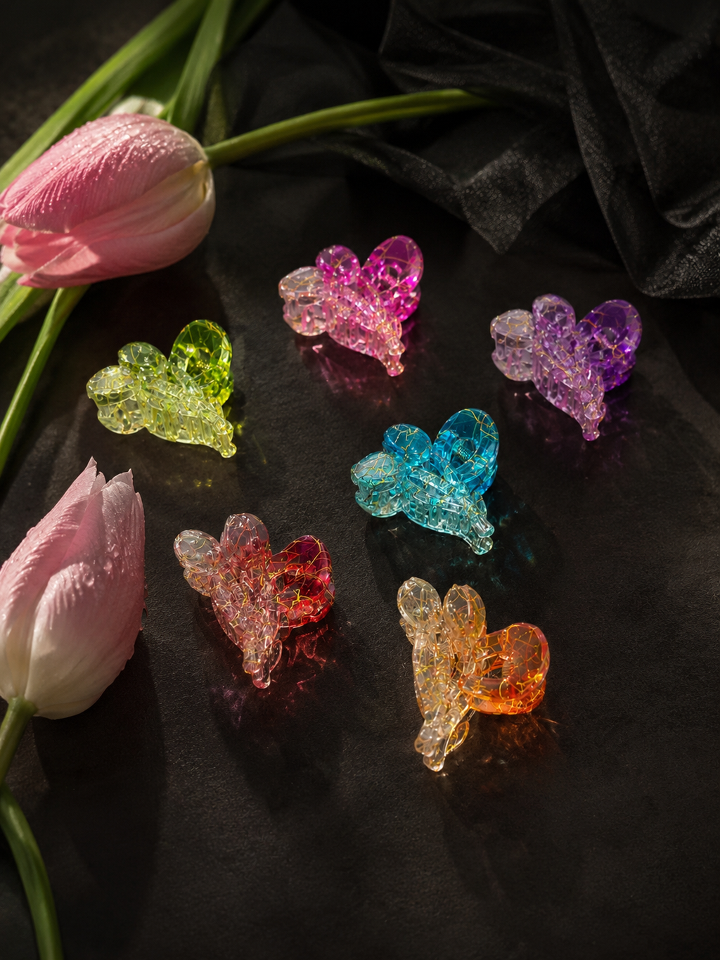 Crystal Bloom Tulip Hair Claw Clip – Translucent Gold Vein Design