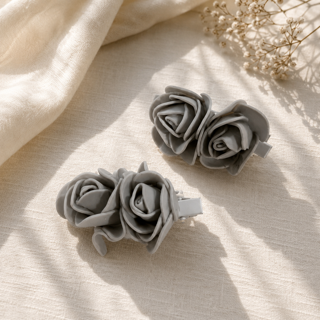 Double Rose Flower Hair Pins Pair