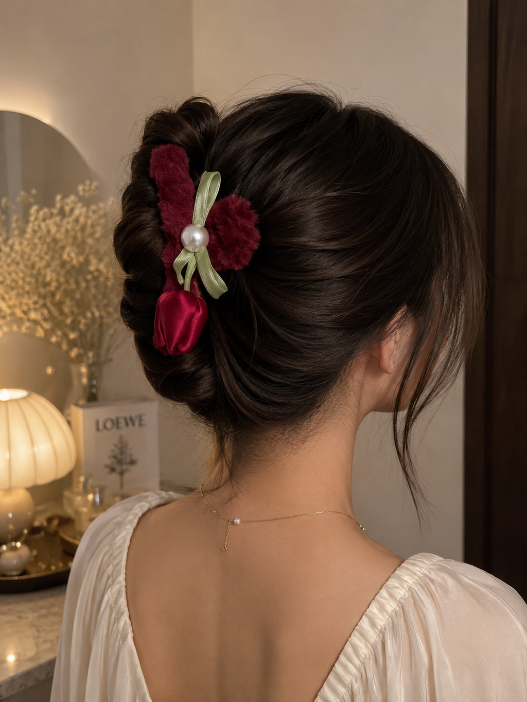 Fluffy Bunny Tulip Hair Claw Clip