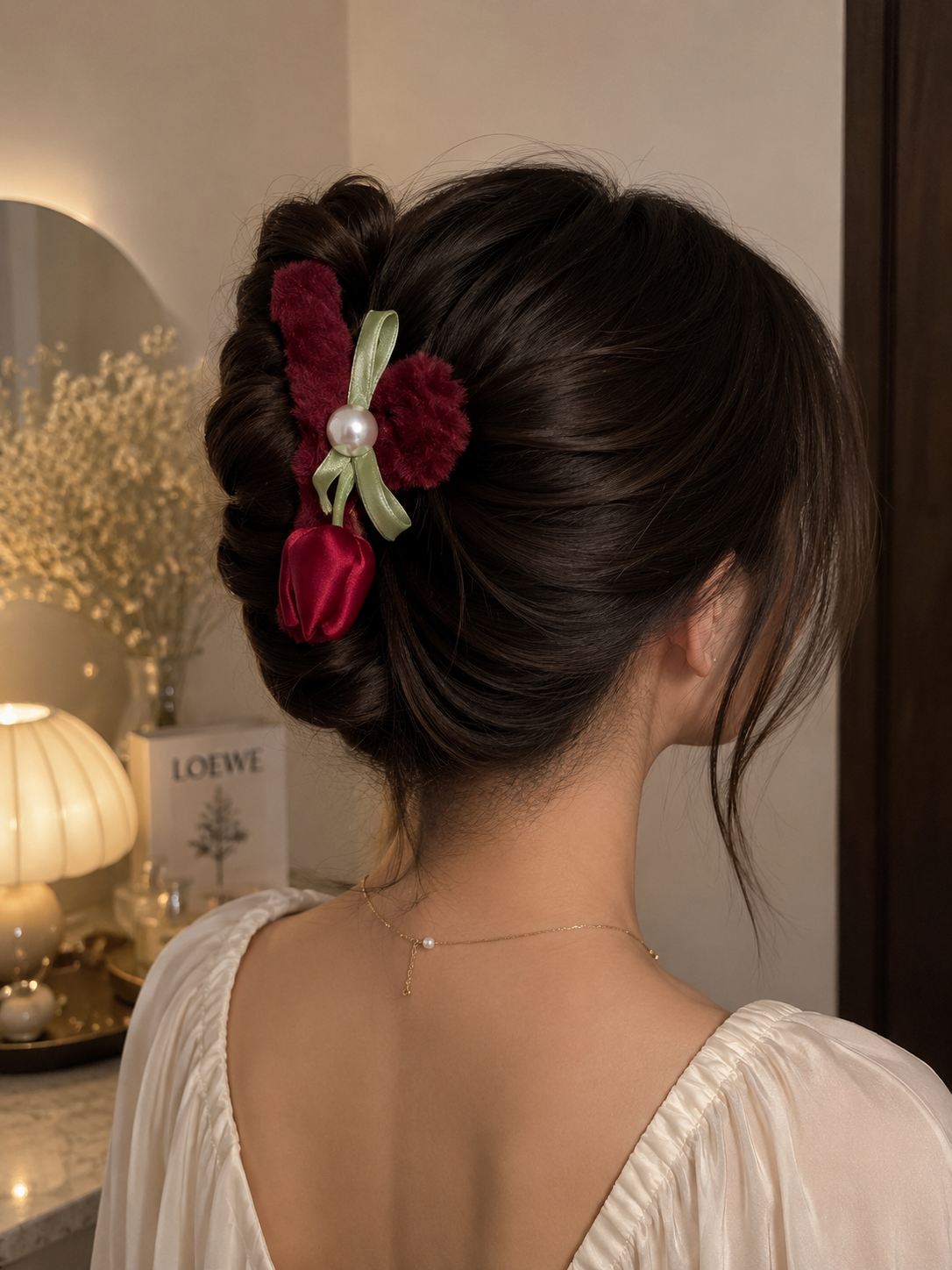 Fluffy Bunny Tulip Hair Claw Clip