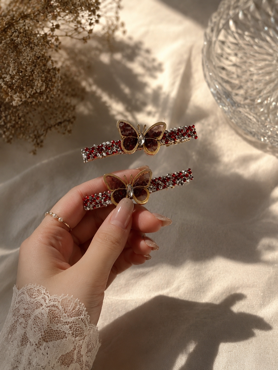 Metal Beaded Butterfly Hair Pins – Pair of 2