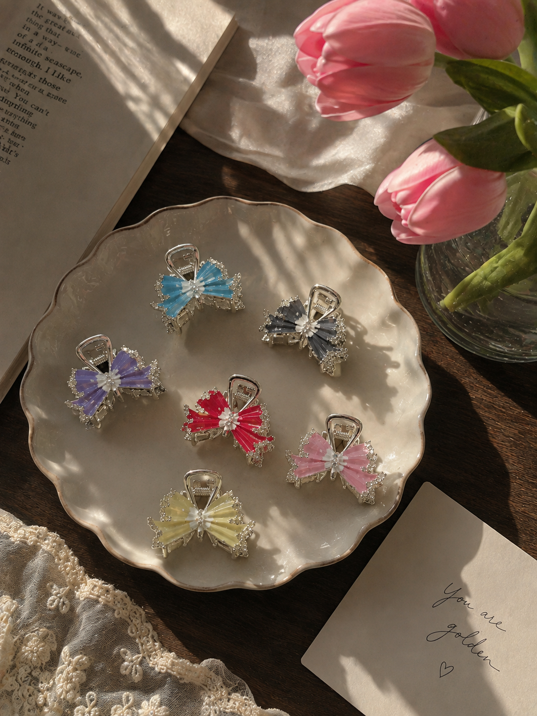 Metal Butterfly Bow Hair Clip – Rhinestone & Pearl