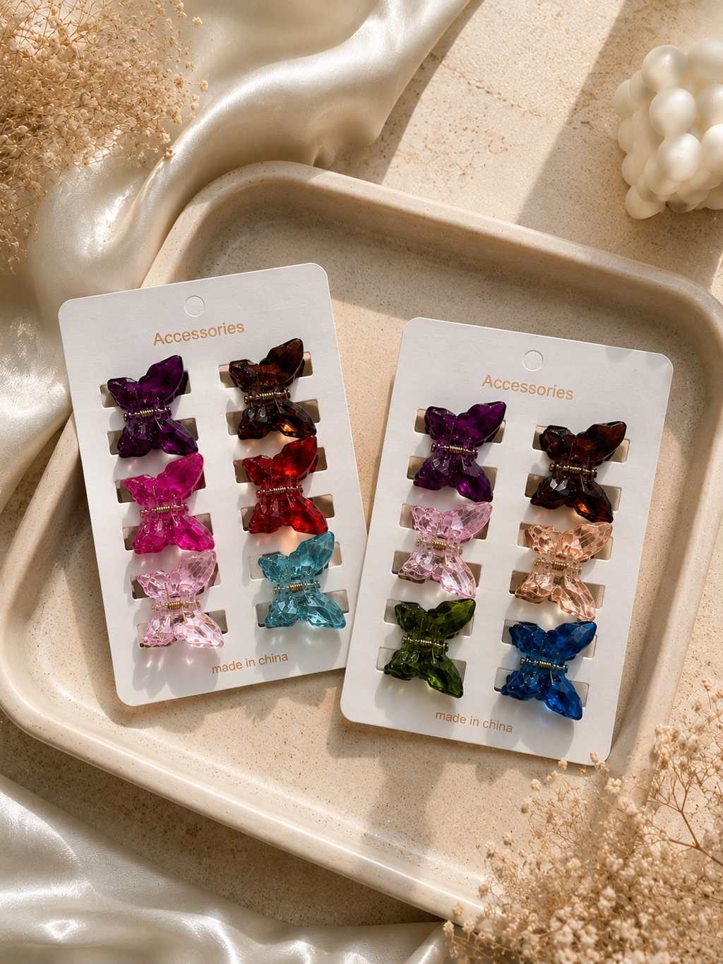 Luxe Crystal Butterfly Mini Claw Clips – 6 Piece Set