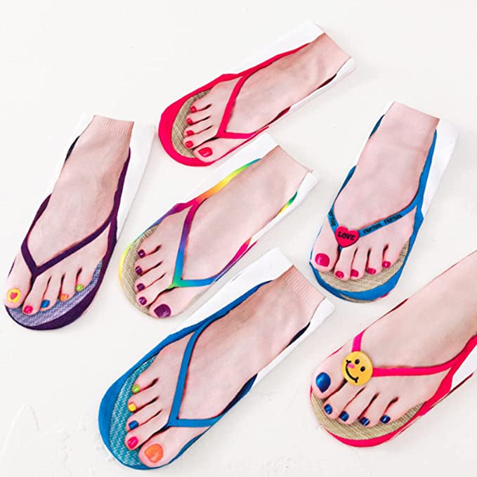 3D Printing Pattern Flip Flop  Socks for Women