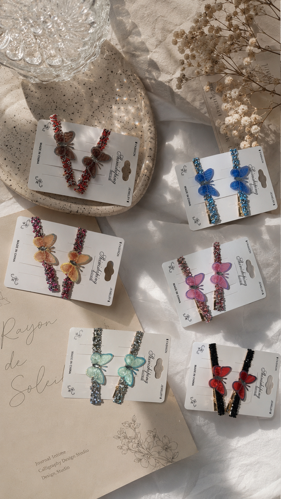 Metal Beaded Butterfly Hair Pins – Pair of 2