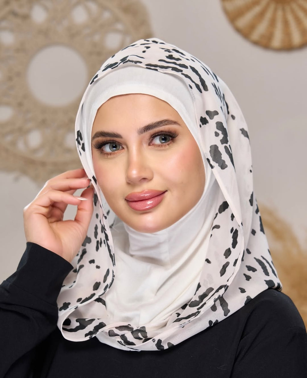 2-in-1 Instant Hijab with Printed Scarf
