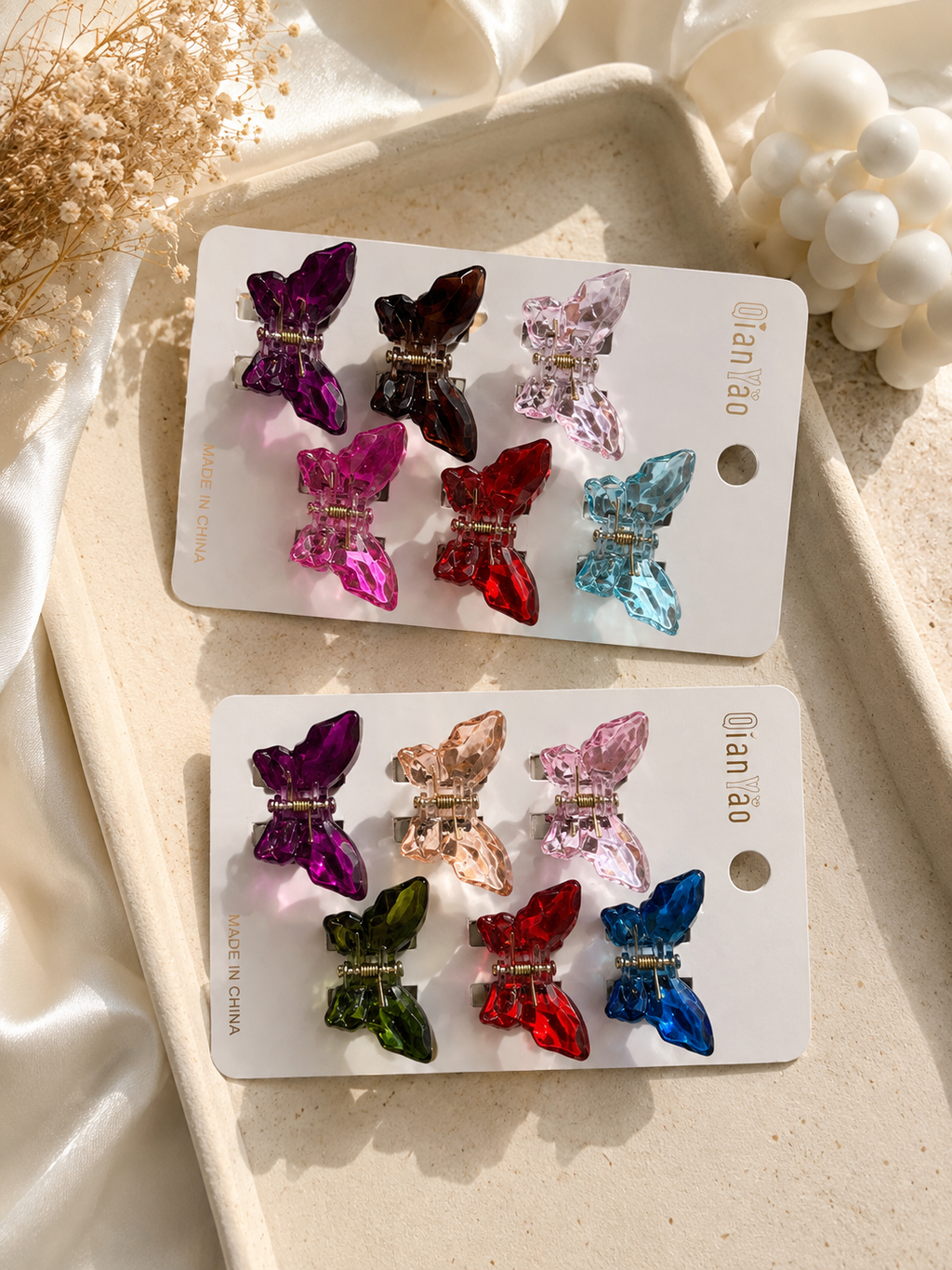 Luxe Crystal Butterfly Mini Claw Clips – 6 Piece Set