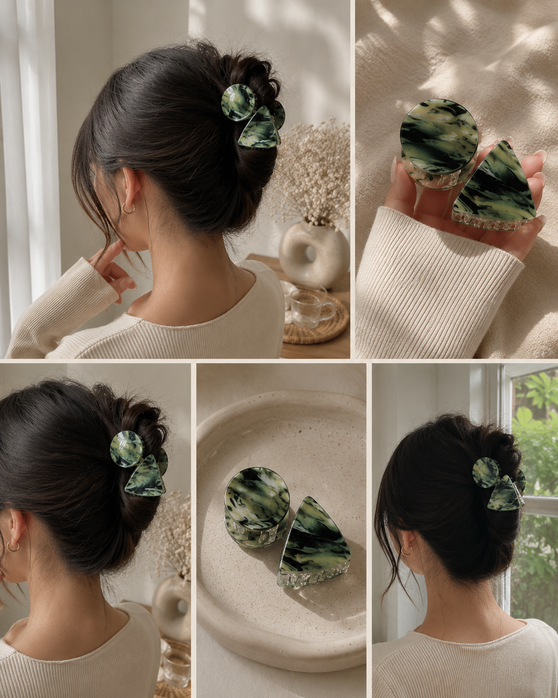 Premium Marble Duo Claw Clip Set (2 Pcs)