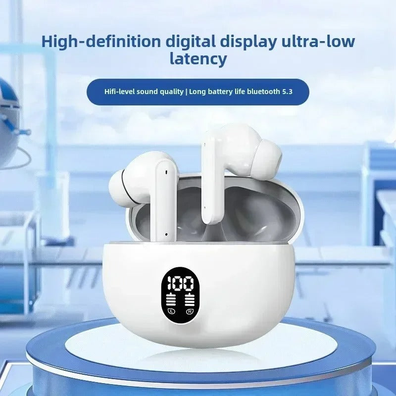 Stereo Wireless Earbuds with LED Display, Mic, Type-C, BT 5.3 Sound