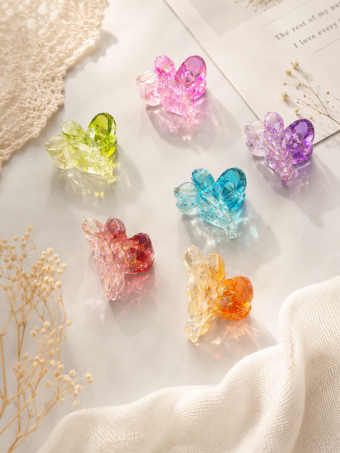 Crystal Bloom Tulip Hair Claw Clip – Translucent Gold Vein Design