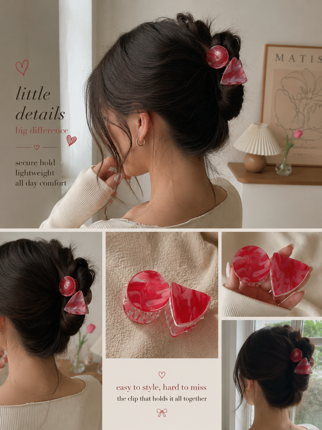 Premium Marble Duo Claw Clip Set (2 Pcs)
