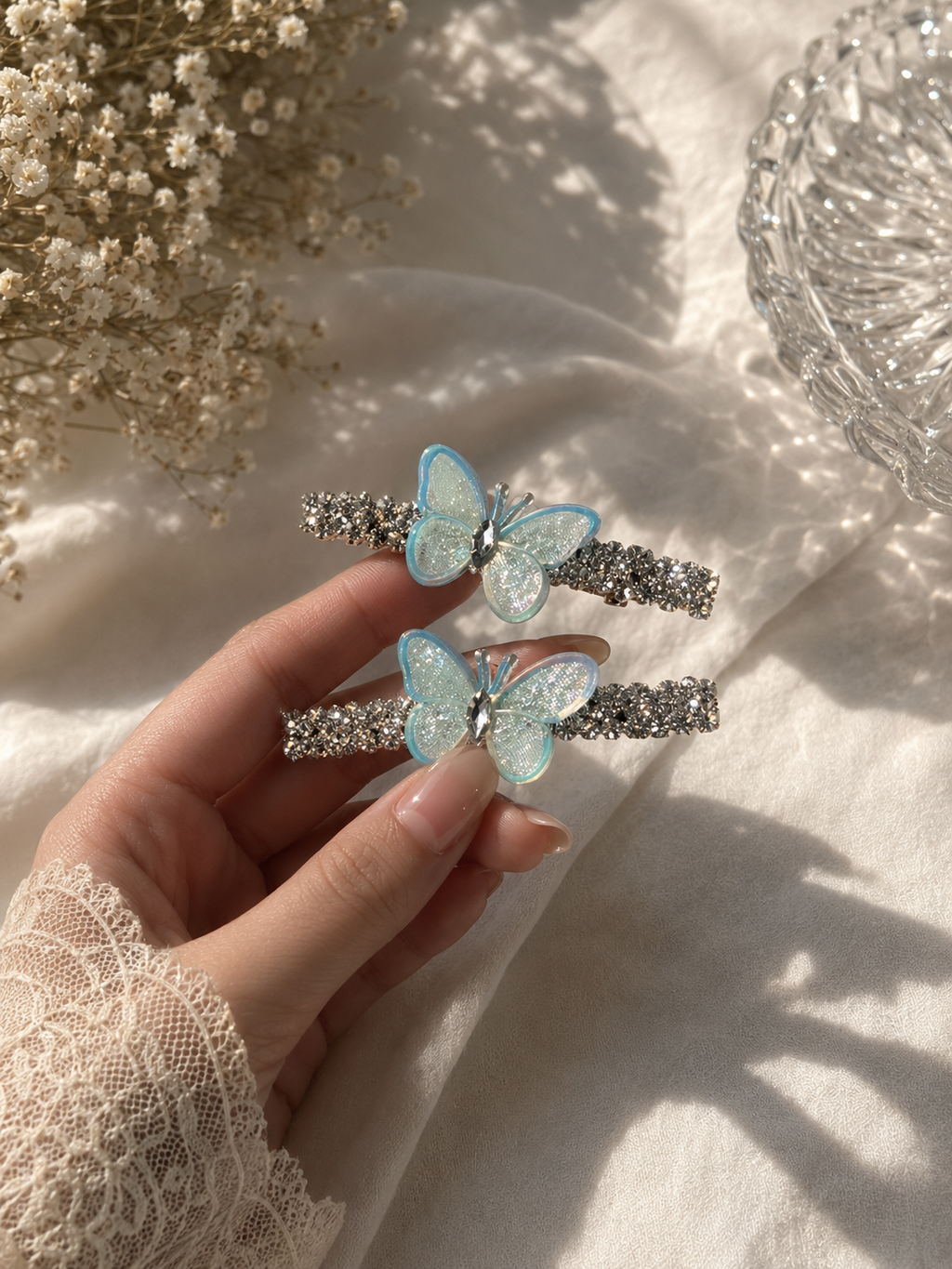 Metal Beaded Butterfly Hair Pins – Pair of 2