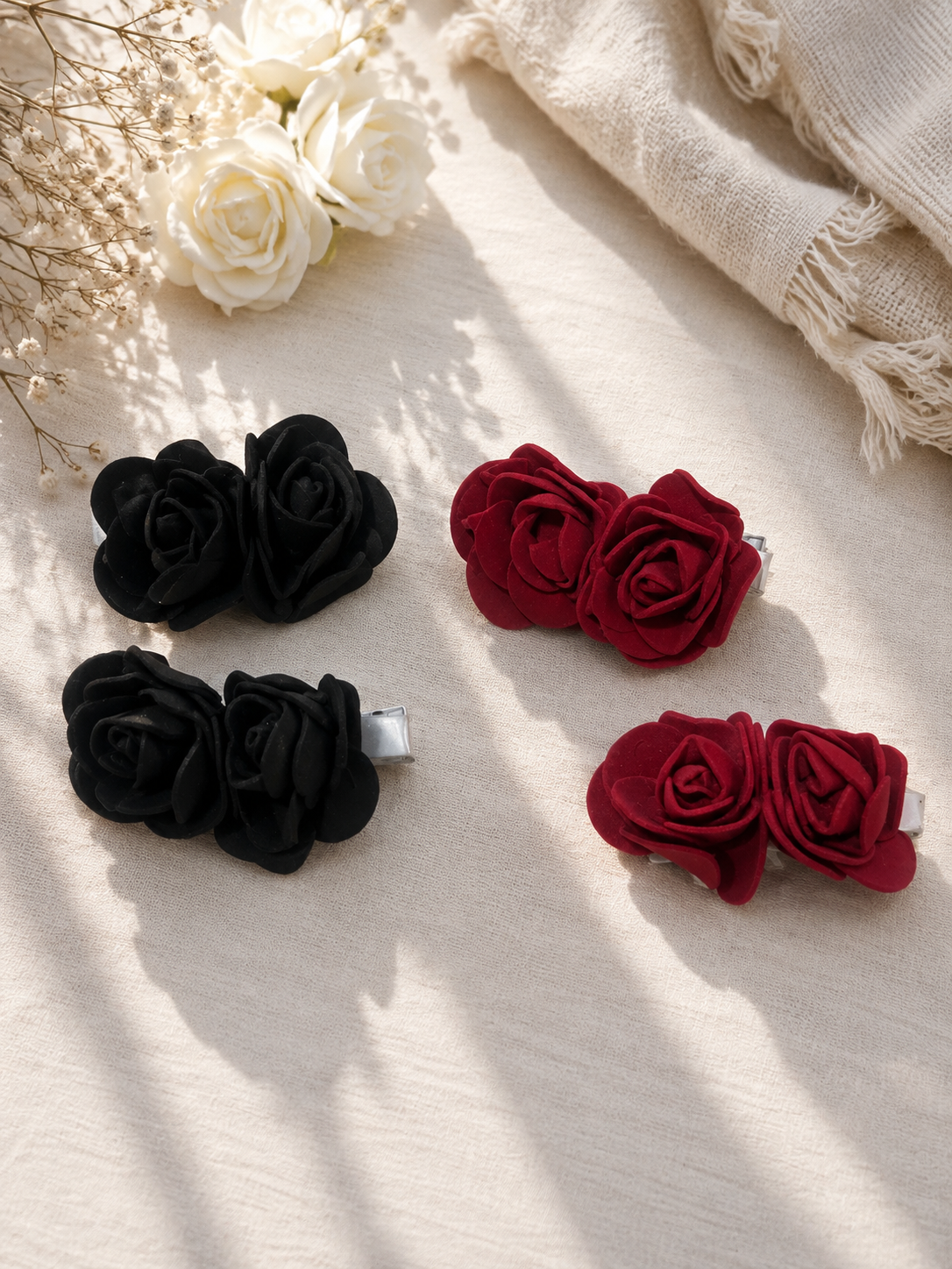 Double Rose Flower Hair Pins Pair