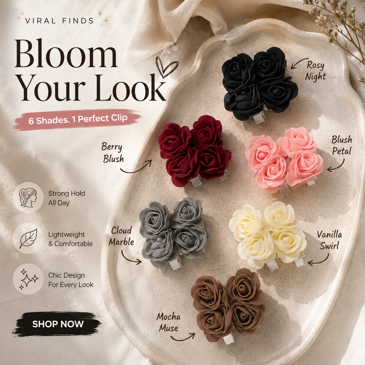 Double Rose Flower Hair Pins Pair