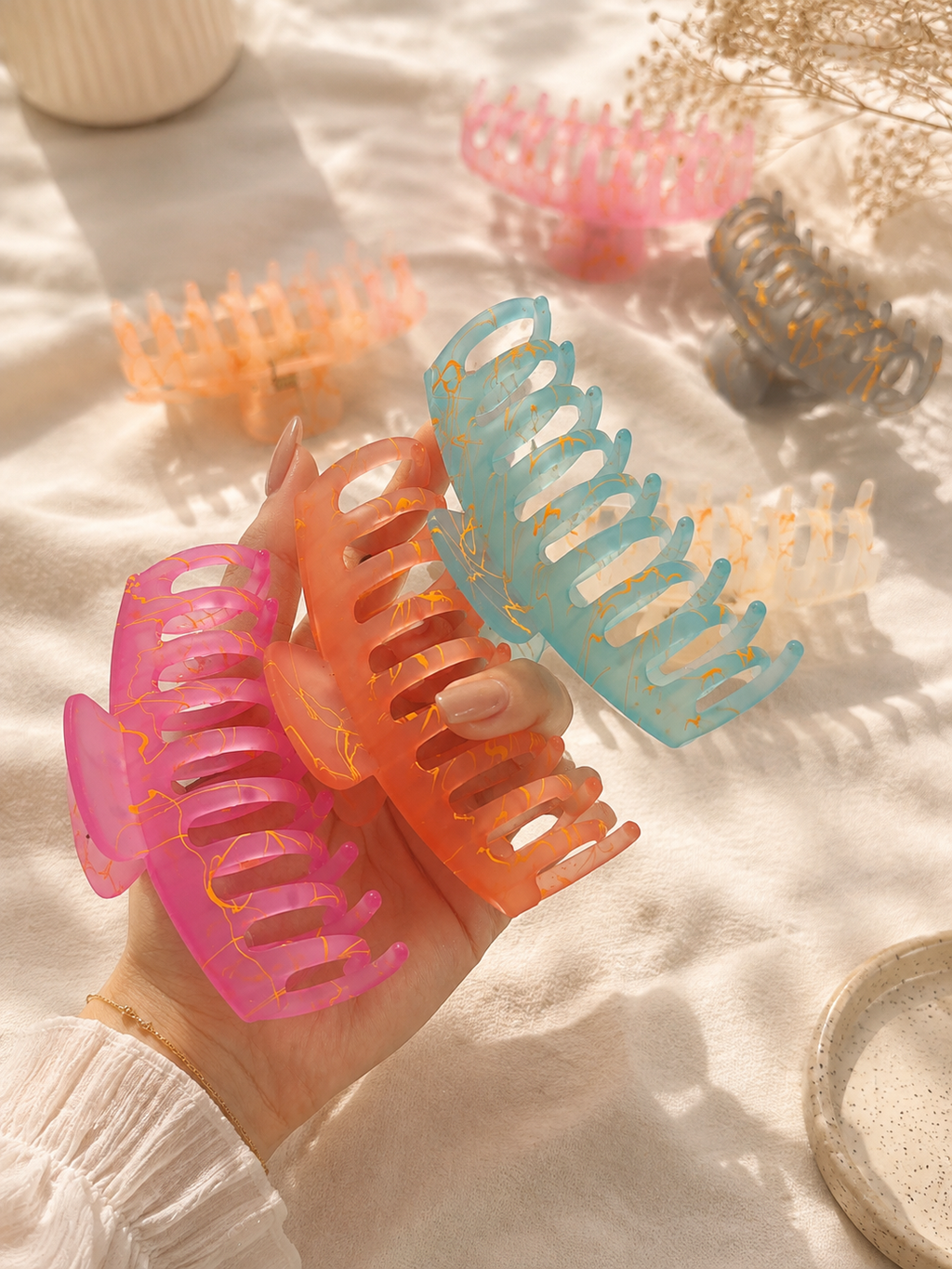 Marble Hair Claw Clip with Non-Slip Grip