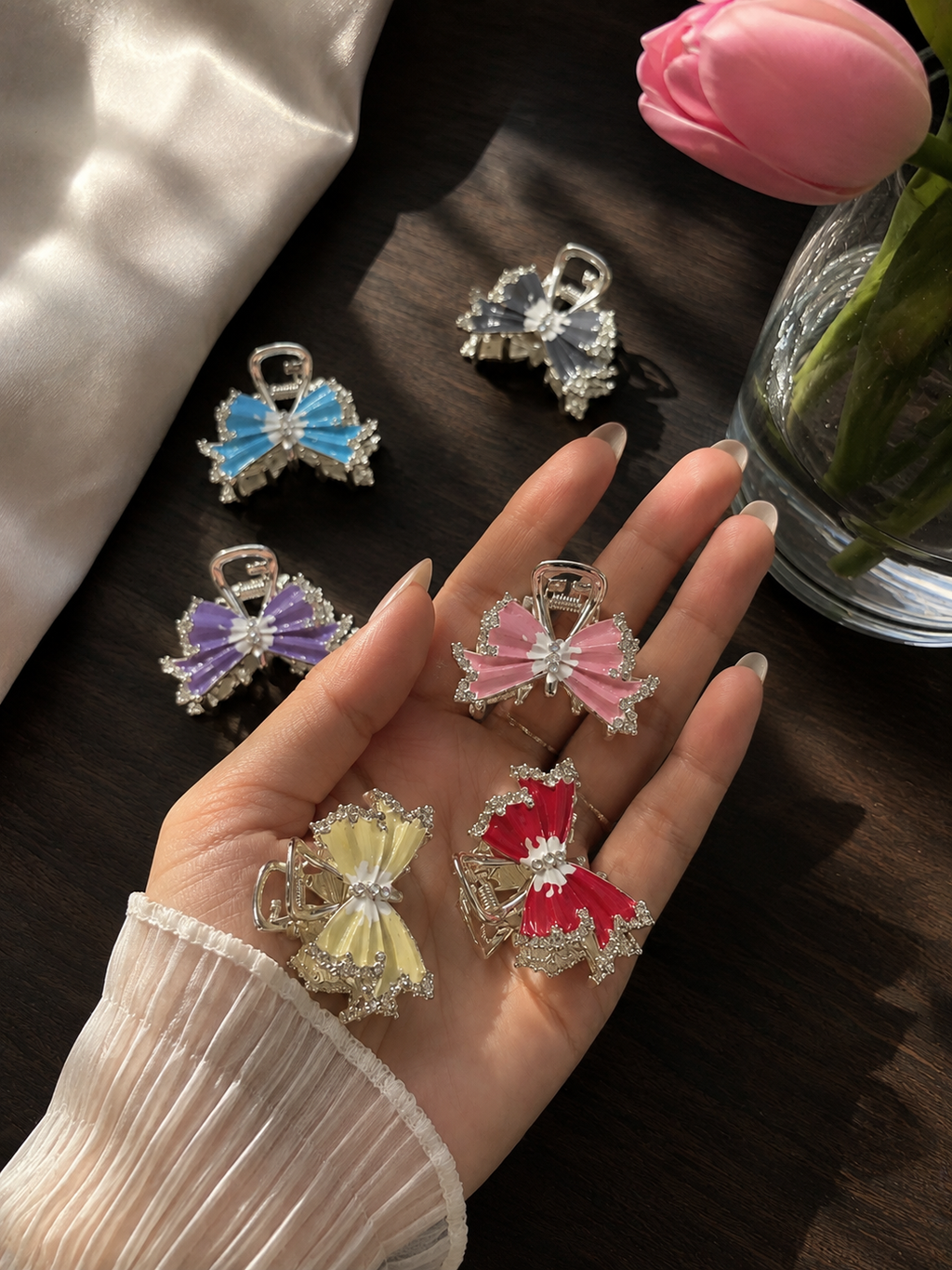 Metal Butterfly Bow Hair Clip – Rhinestone & Pearl
