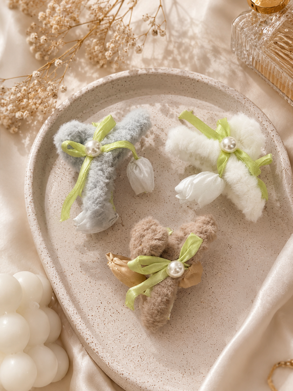 Fluffy Bunny Tulip Hair Claw Clip