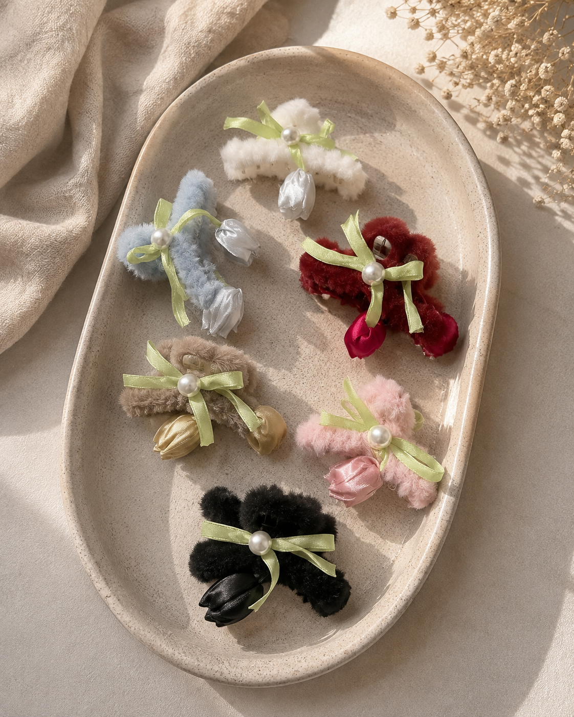 Fluffy Bunny Tulip Hair Claw Clip
