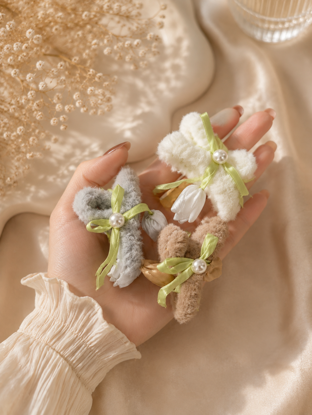 Fluffy Bunny Tulip Hair Claw Clip