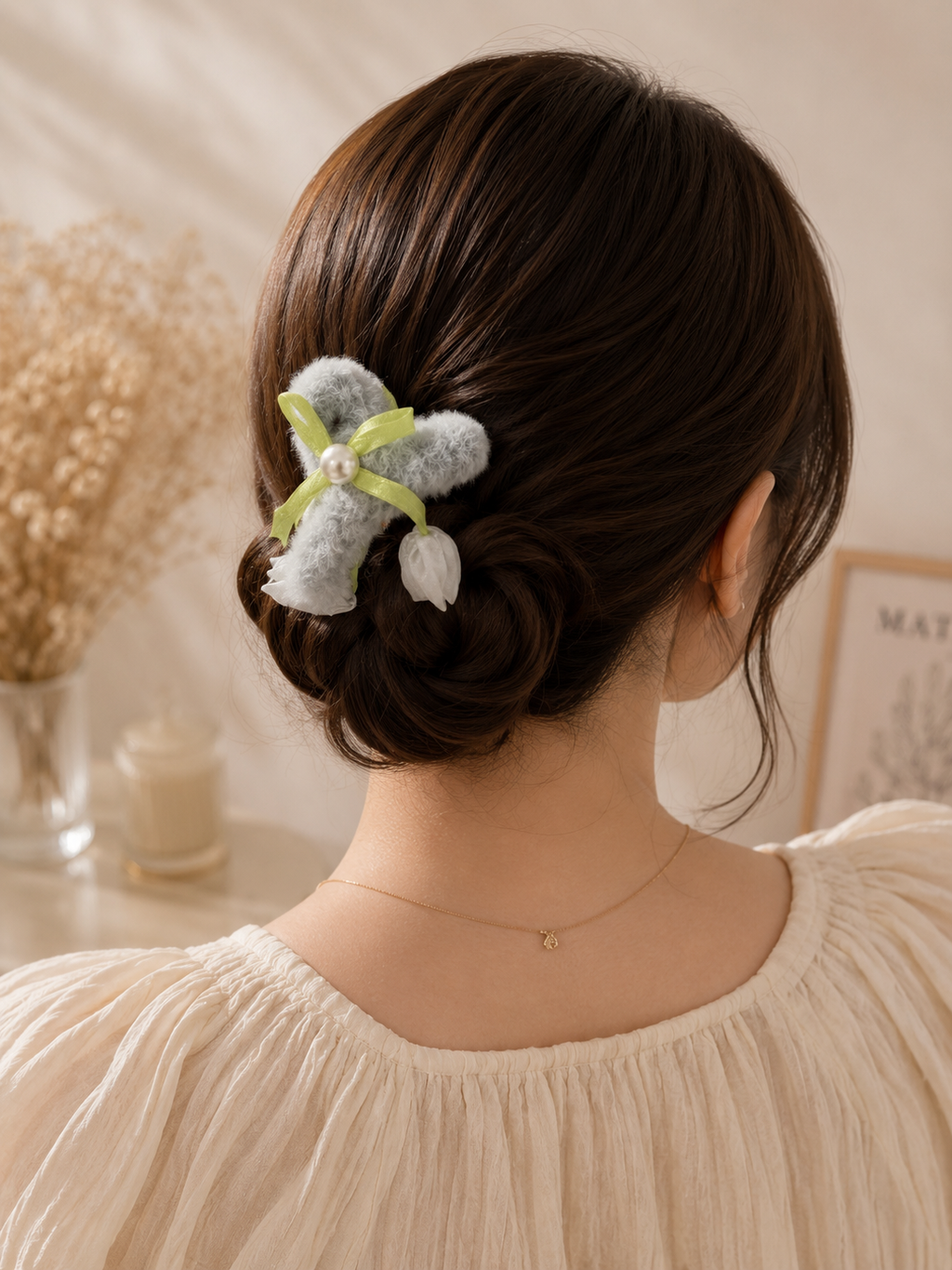 Fluffy Bunny Tulip Hair Claw Clip