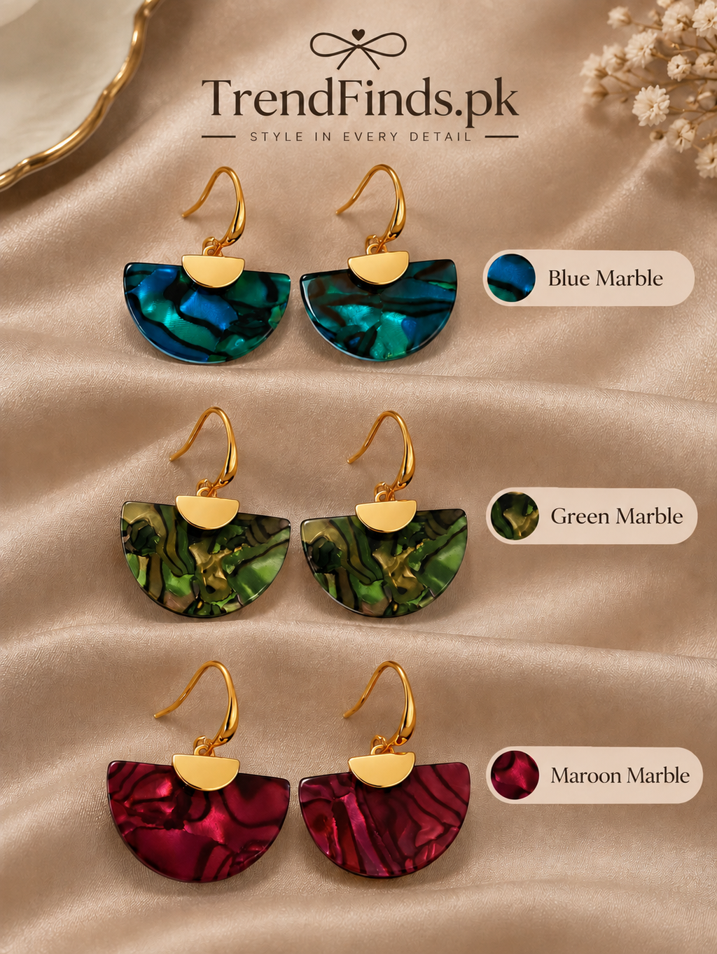 Marble Half-Moon Drop Earrings