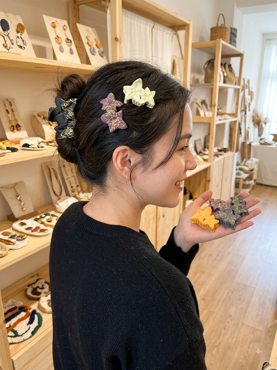 Golden Veil Floral Hair Claw Clip