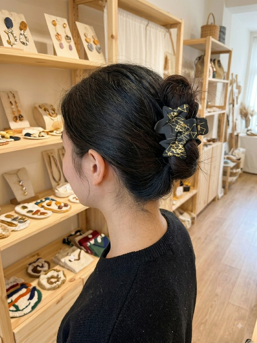 Golden Veil Floral Hair Claw Clip