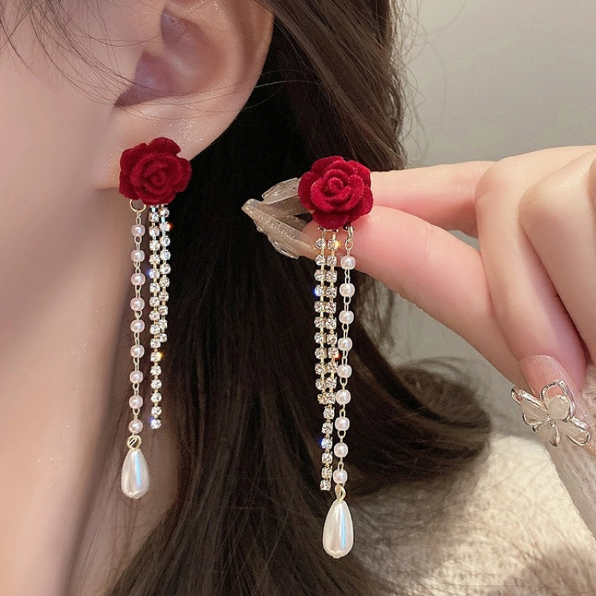 Rose Chain Drop Earrings