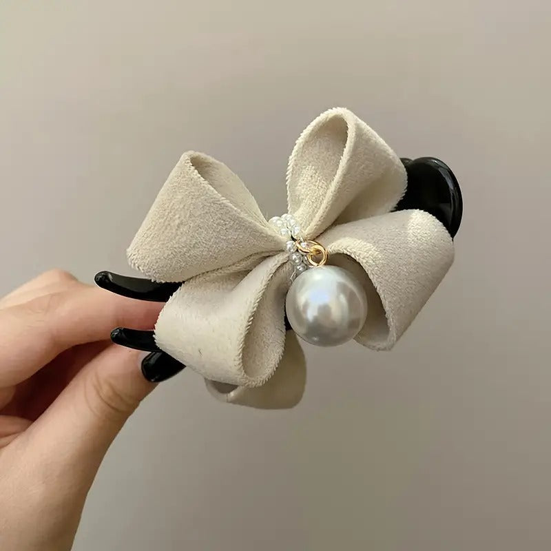 Elegant Faux Pearl Bowknot Decorative Hair Clip