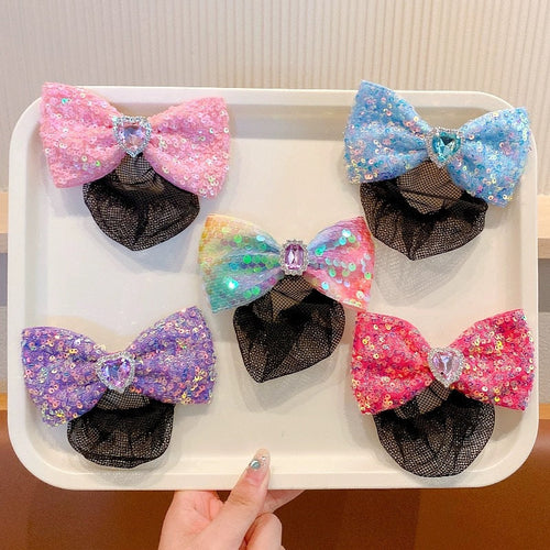 2Pcs Bow Multicolored sequin net Girl's hair croquette hairpin